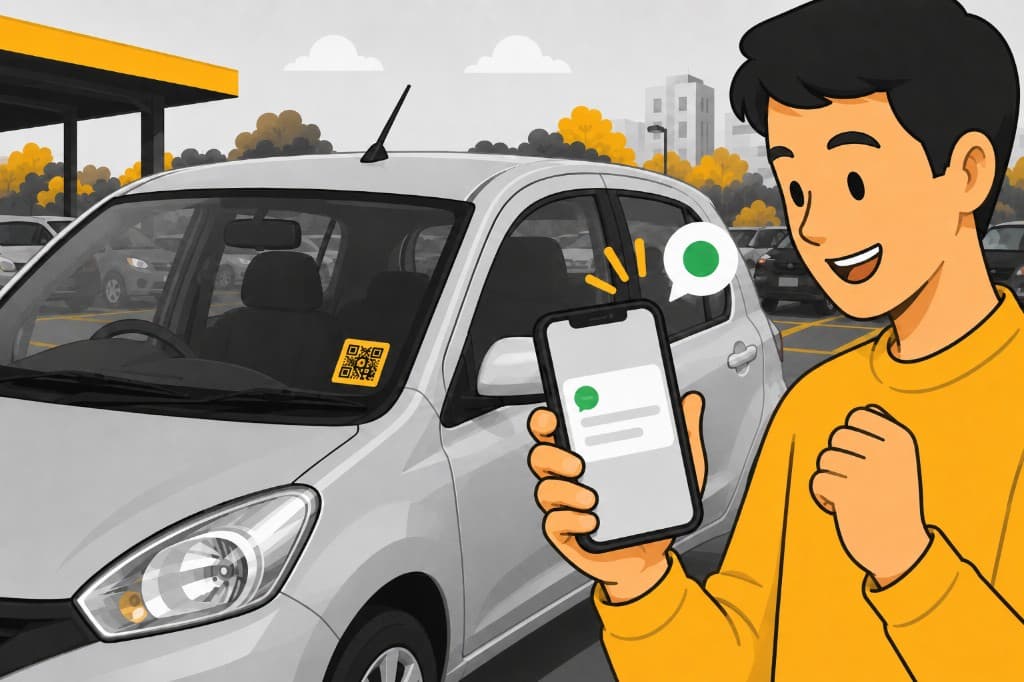 Person smiling after the car owner is notified on their phone